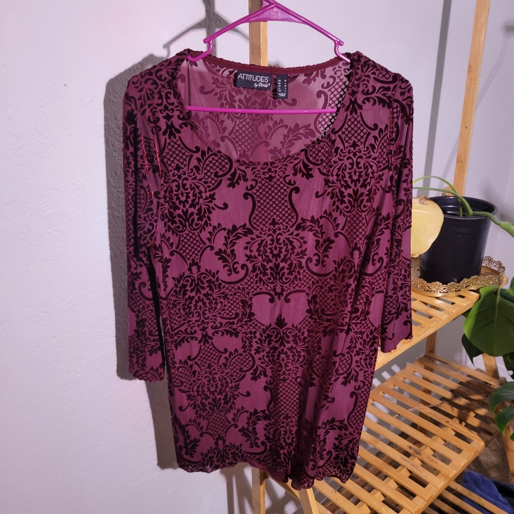 3/4ths sleeve burgundy sheer top